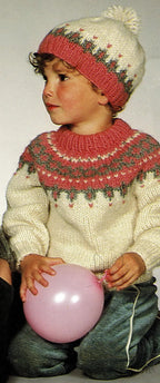 Children's Nordic Style Fair Isle Sweater & Matching bobble hat Knitting Pattern Chunky- bulky (12 Ply), Chest 22"- 32" Instant Download PDF
