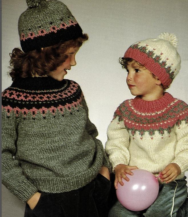 Children's Nordic Style Fair Isle Sweater & Matching bobble hat Knitting Pattern Chunky- bulky (12 Ply), Chest 22"- 32" Instant Download PDF
