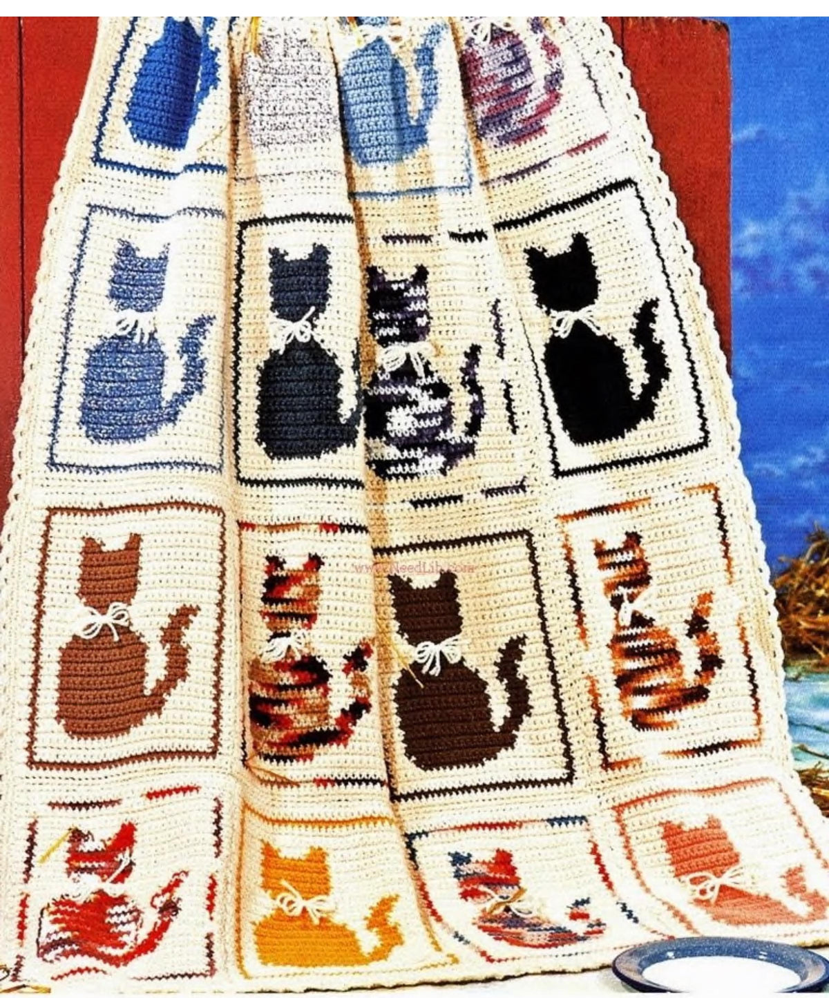 Vintage Crochet Blanket Afghan Cats Kittens 42" x 49" - Worsted 10Ply Yarn ~ Crochet Pattern PDF Instant download