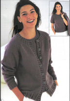 Womens round Neck Short sleeve Raglan Sweater Top & Cardigan- Twin set -Easy Knit 32"-54" in DK 8ply Wool Knitting Pattern PDF download