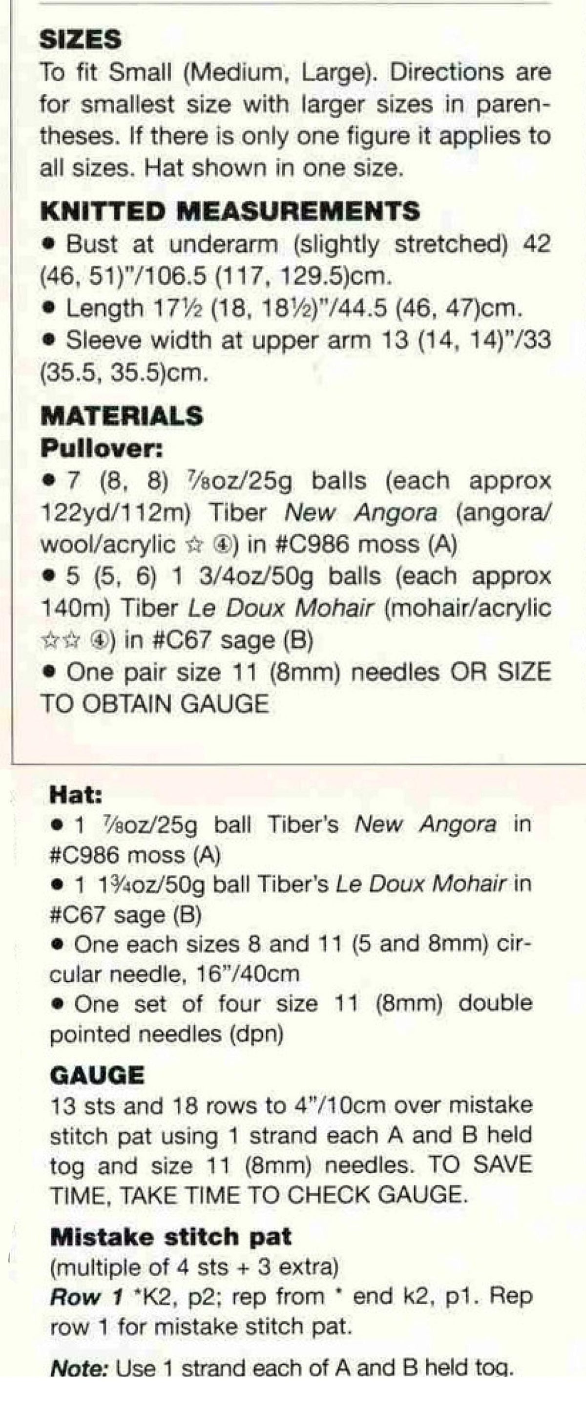 Womens Oversize Angora Cropped Ribbed Sweater Jumper & Hat  ~ 42" - 51" ~ Aran 10 Ply Worsted Knitting Pattern PDF Instant download