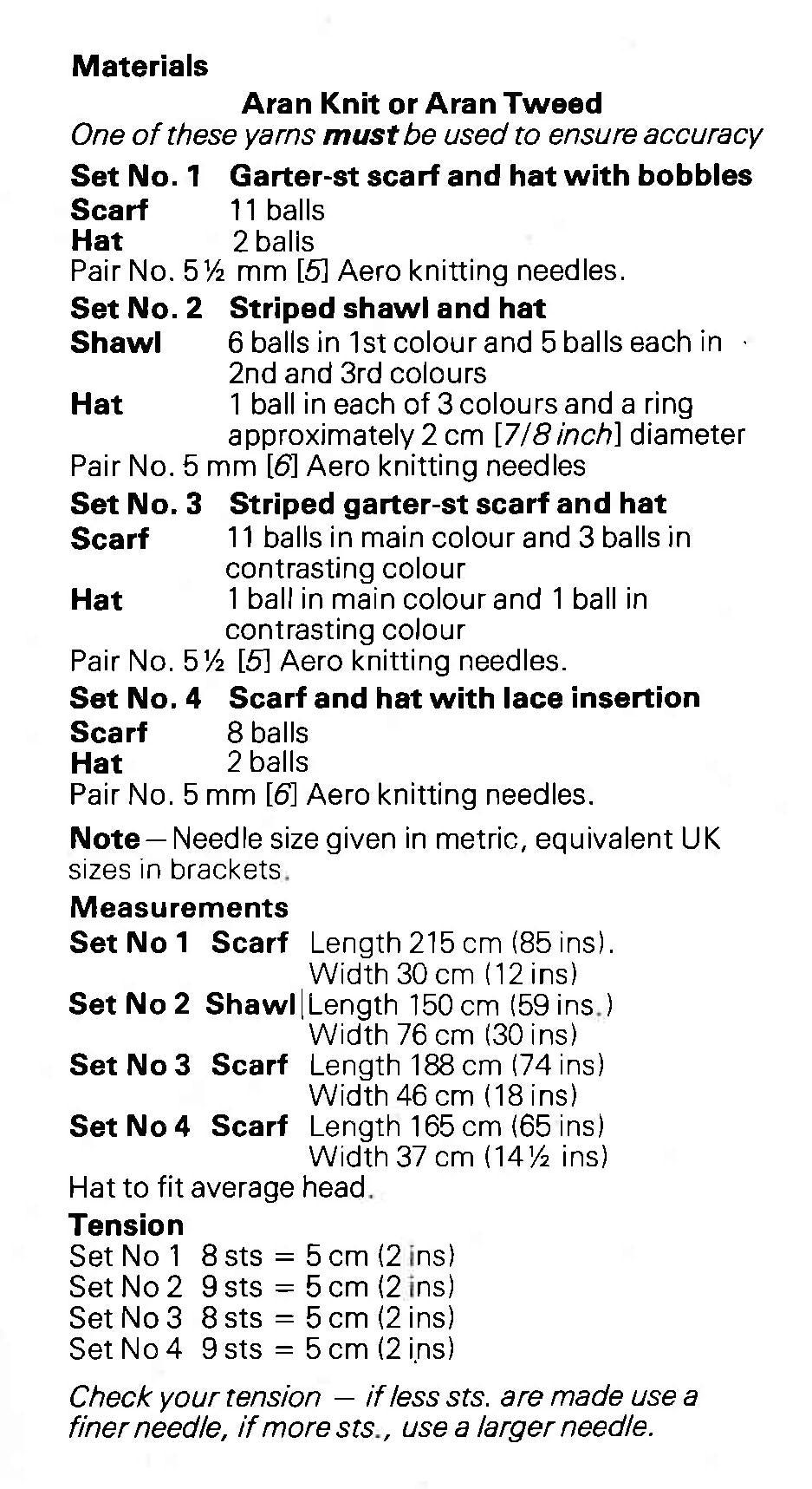 Selection of Hats- Scarfs- Womans- 4 styles to Knit in  Aran 10 ply wool- Knitting pattern Download PDF Vintage Knitting