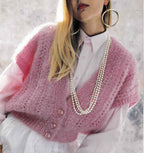 Womens V Neck Top Sleeveless Cardigan- lace pattern- Button Front- cap sleeve-32"-40" Luxury Mohair Wool Knitting Pattern PDF download