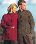 Woman's Mans Aran Cable sweater- Long sleeves-Chest 32" up to 40" Aran 10 Ply worsted yarn  Knitting pattern Download PDF- not top down