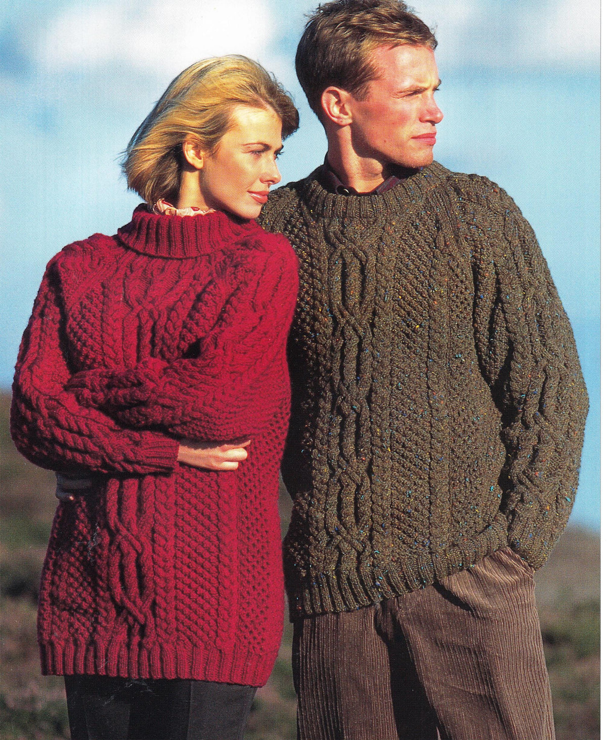 Woman's Mans Aran Cable sweater- Long sleeves-Chest 32" up to 40" Aran 10 Ply worsted yarn  Knitting pattern Download PDF- not top down