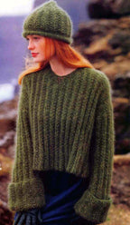 Womens Oversize Angora Cropped Ribbed Sweater Jumper & Hat  ~ 42" - 51" ~ Aran 10 Ply Worsted Knitting Pattern PDF Instant download