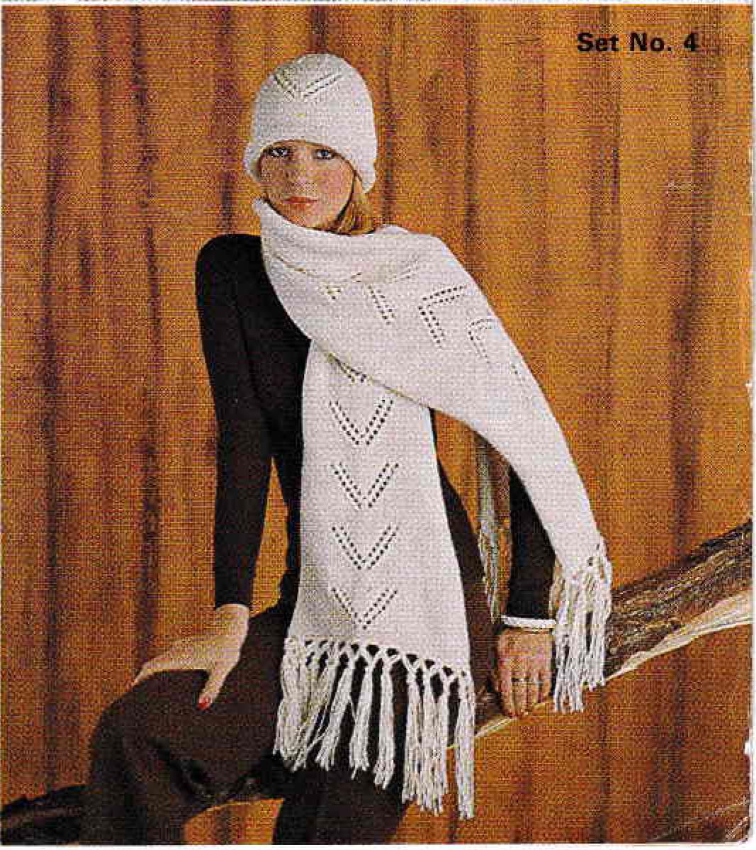 Selection of Hats- Scarfs- Womans- 4 styles to Knit in  Aran 10 ply wool- Knitting pattern Download PDF Vintage Knitting