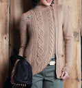 Woman's Off Centre Zip Cardigan-Jacket with Diamond Bobble Cable Front - Cable hems- Set in sleeves 35"- 42"