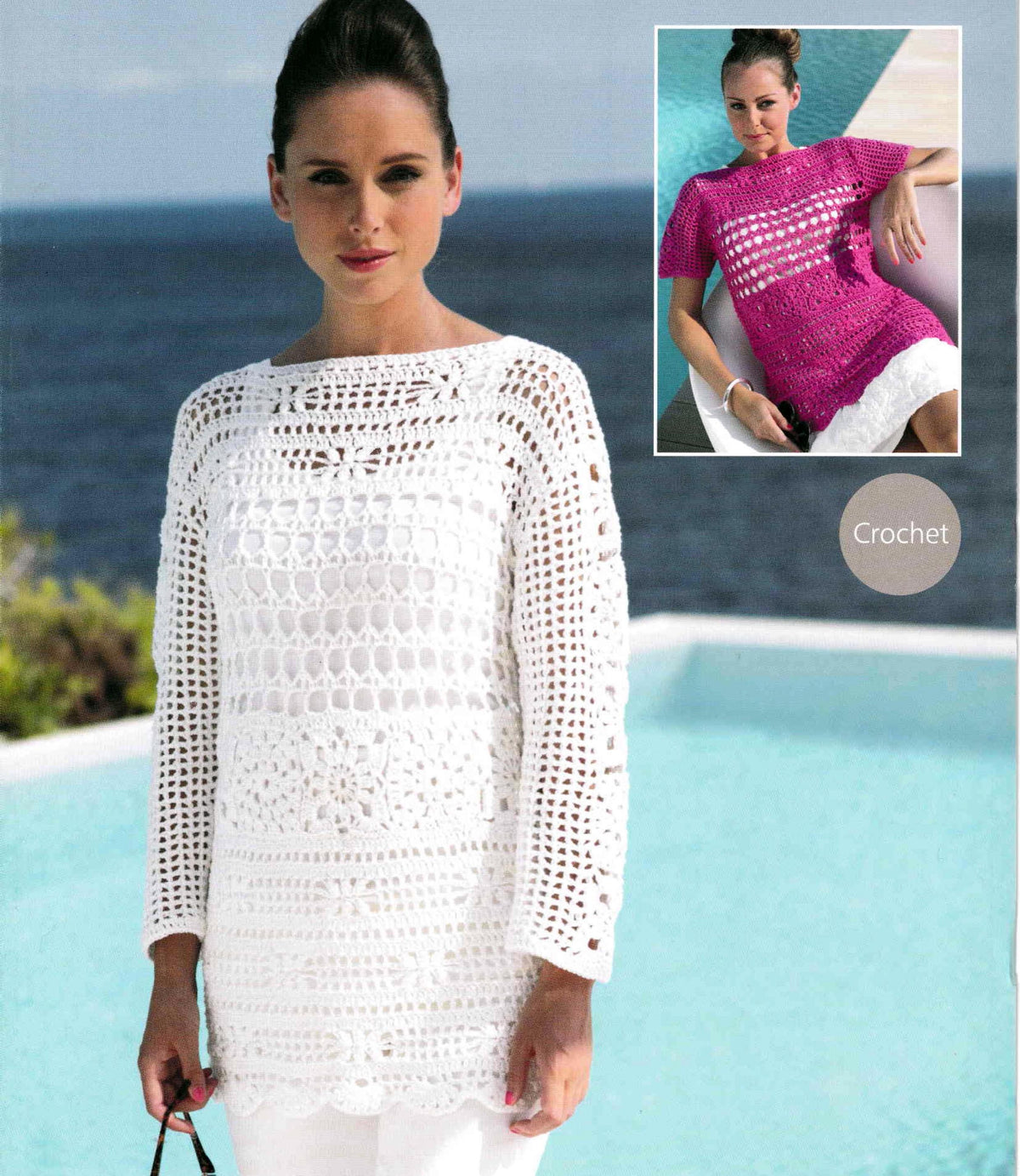 Woman's lacy crochet-top- sweater - long and short sleeves- dk 8 ply cotton yarn- fits bust 32-42" ins- instant download crochet pdf