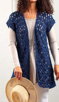 Woman's Crochet sleeveless waistcoat- Jacket- Double trellis  47- 58" finished sizes - Sport weight fine cotton Download PDF Crochet Pattern