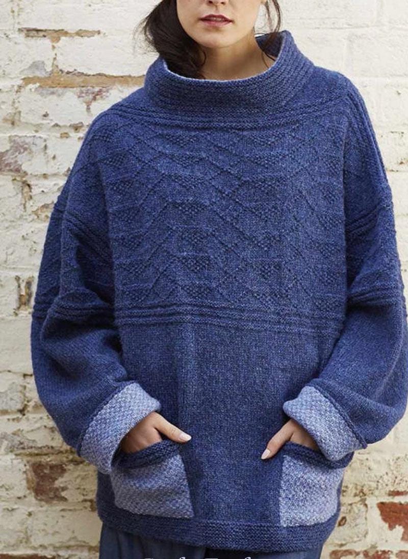 Guernsey Style Oversize Smock Sweater- drop sleeves & front pockets Knitting Pattern- Sizes 34"- 50" DK 8 ply