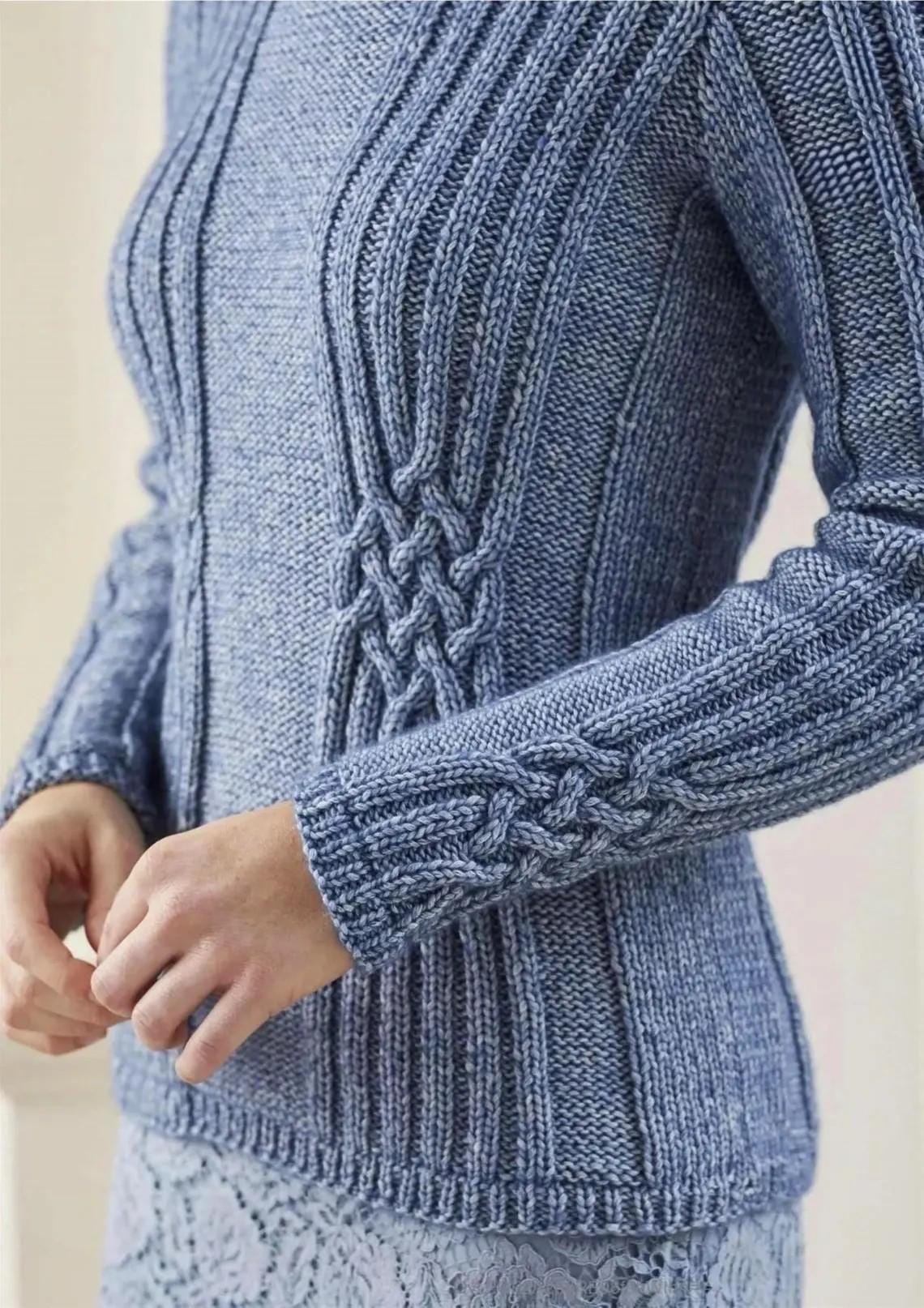 Womens Celtic Knot Cable Rib Fitted Sweater Feminine Round Neck Jumper 30 - 52" Plus Size Knitting Pattern Aran 10ply Worsted Pdf Download