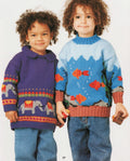Boys Girl's Elephant-Circus & fish sweaters- round neck or collar-DK 8 PLY light worsted Yarn- chest 21" - 36" Knitting pattern download PDF