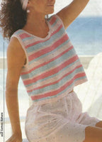Womans Round neck Garter Stitch Stripe Summer easy knit vest top  beginner knitting in DK- 8 ply- 30" - 40"- Knitting Pattern Download PDF