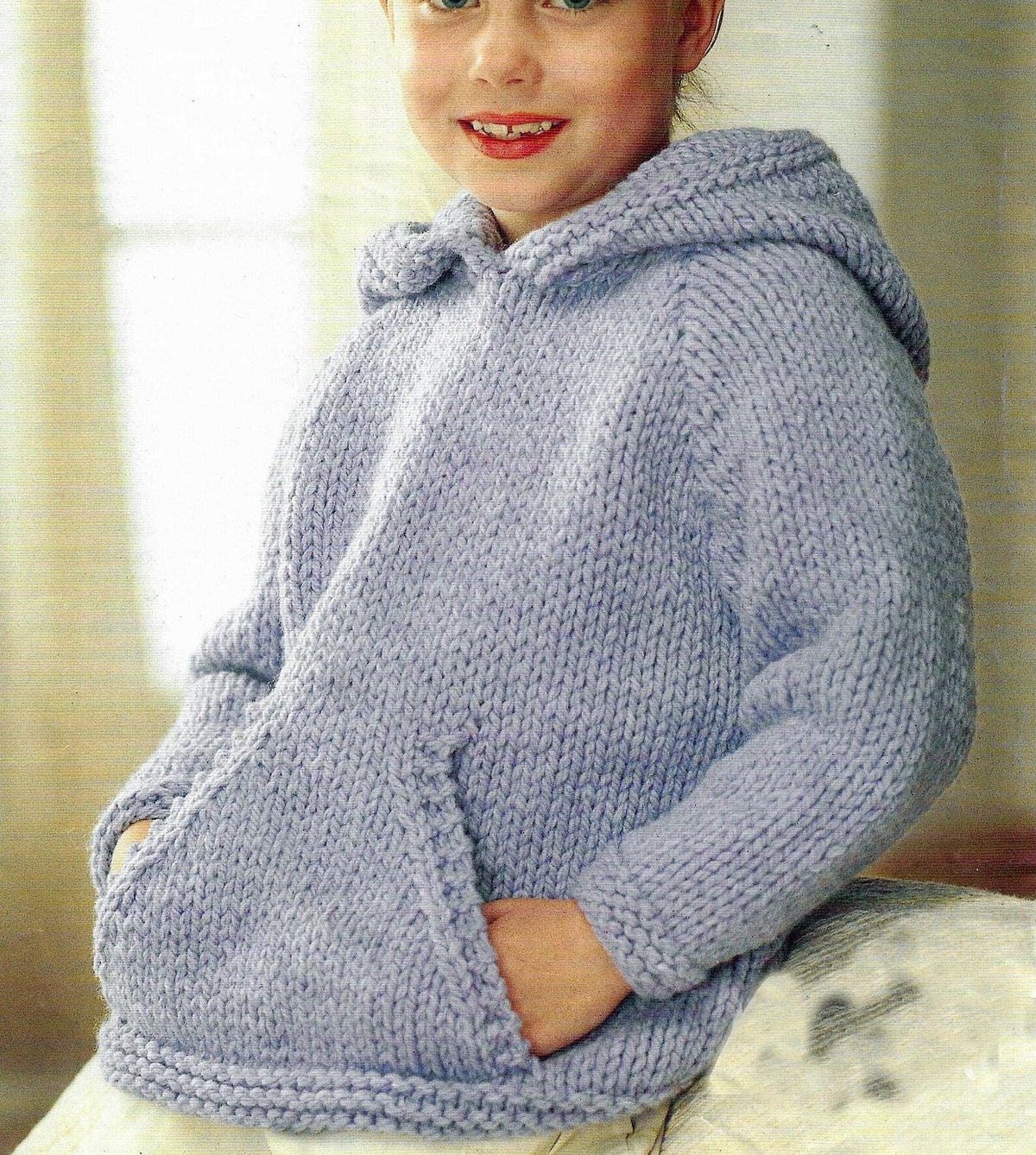 Children's Oversize Hooded Sweater Knitting Pattern: Easy V-Neck Jumper With Pocket (PDF Download)