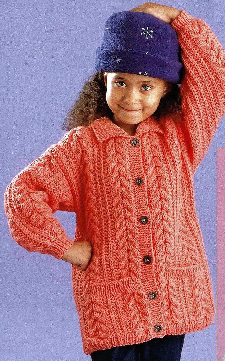 Boys Girls Hooded Long cable Jacket Coat/ Cardigan Knitting Pattern Aran 18 - 28 in 3mths - 8 years Downloadable PDF