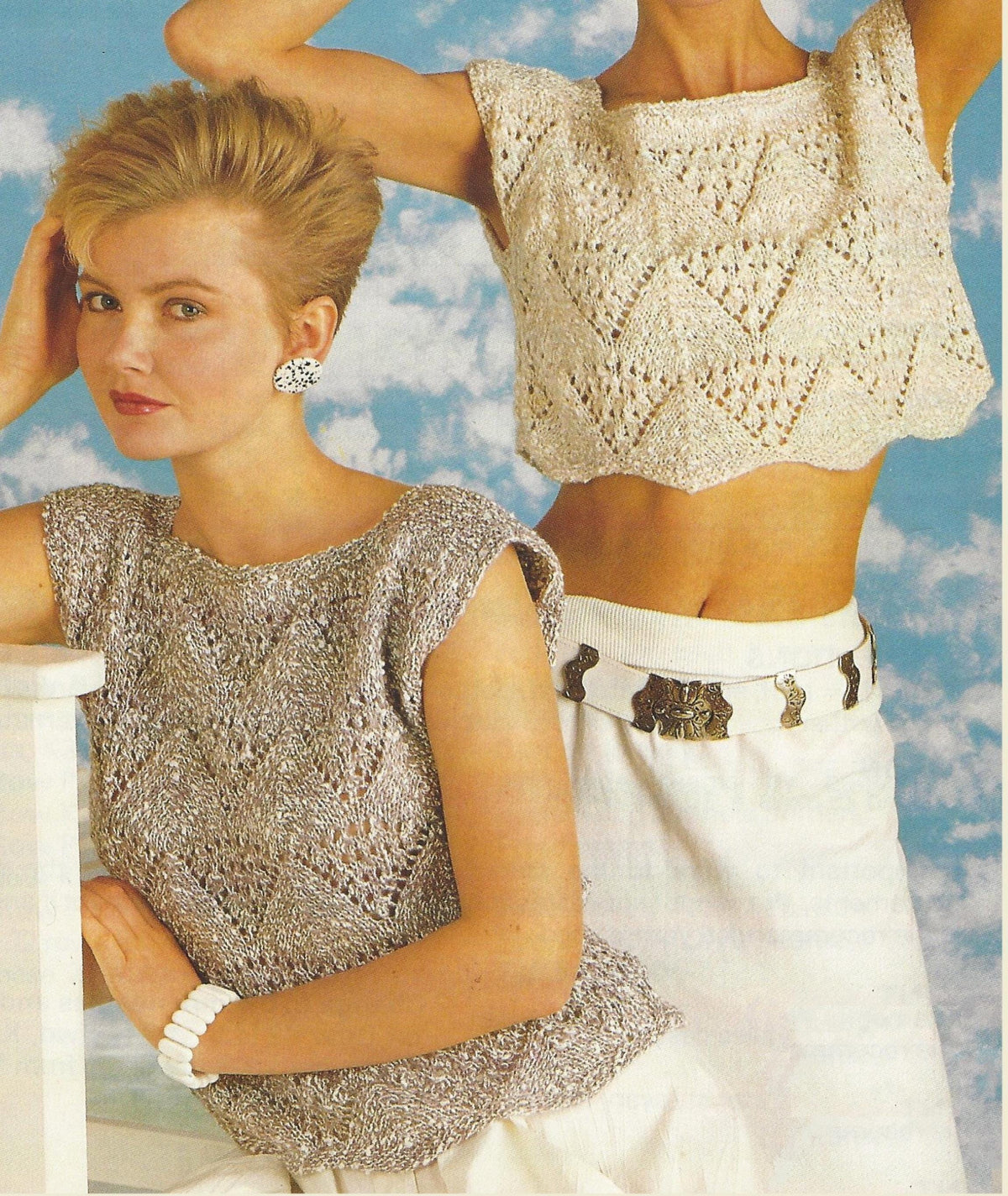 Woman's Lacy sleeveless Summer tops Frilled hem round neck- 32"-38" DK 8 Ply Light  worsted  yarn- Knitting Pattern PDF Download- 2 lengths