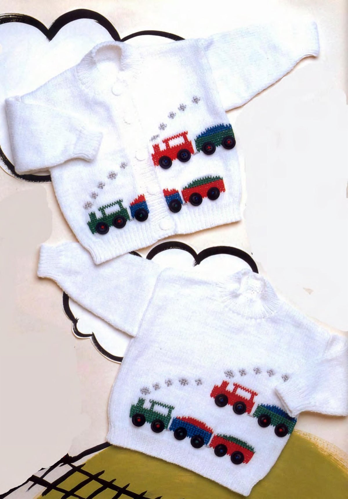 Boy's Cardigan-  Jumper with Train Motif 4 Ply Fingering yarn- Small baby 14"" - 21" ( 0-18 months)-- Knitting Pattern Download PDF