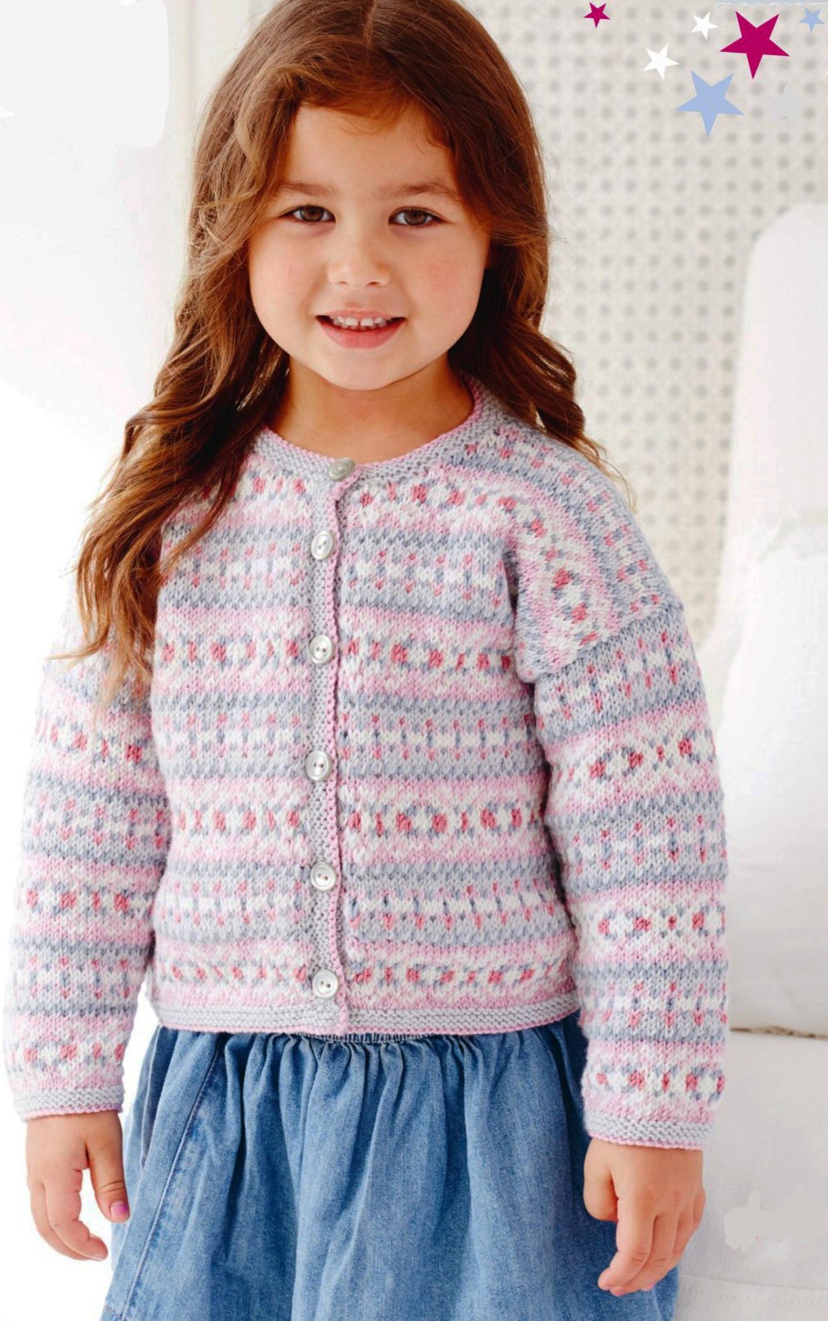 Vintage Girls Fair Isle Cardigan Knitting Pattern, Hat Size 3-8 (PDF Download)