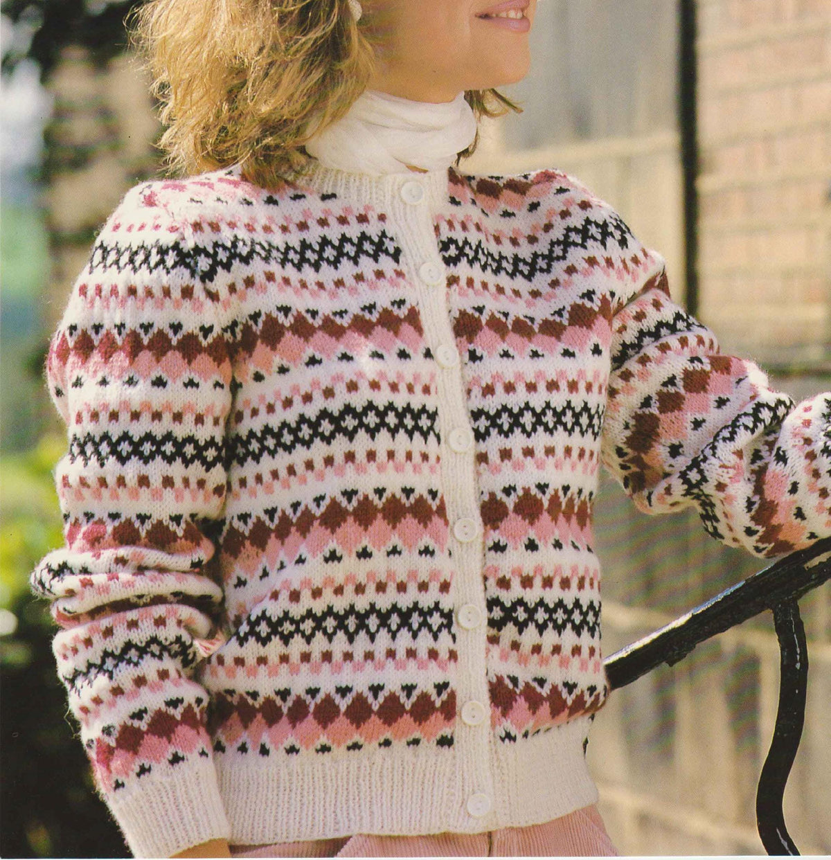 Woman's  Fair Isle cardigan- Round neck  32"-42"~  DK 8ply - Knitting Pattern Download PDF Ladies long sleeved winter knitting pattern