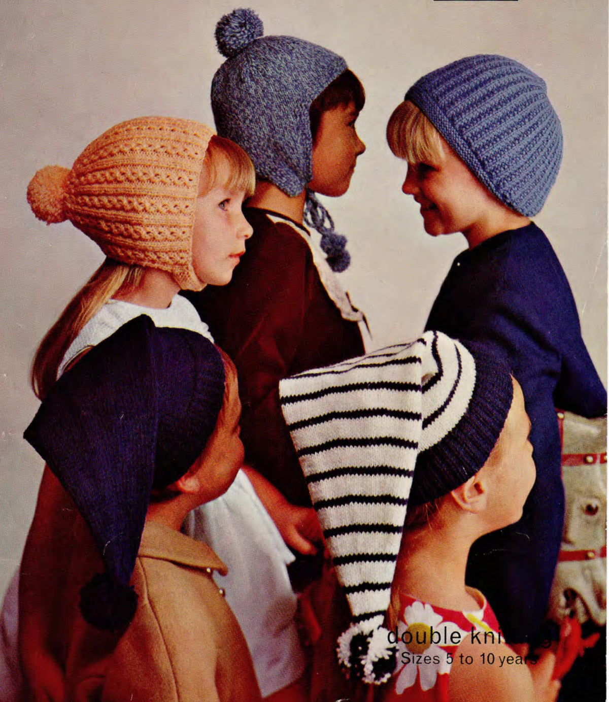 Child's winter hats-Vintage, willie winkie hats caps - Knitted  DK 8ply  Light worsted- Ages 5-05 yrs Knitting pattern Download PDF