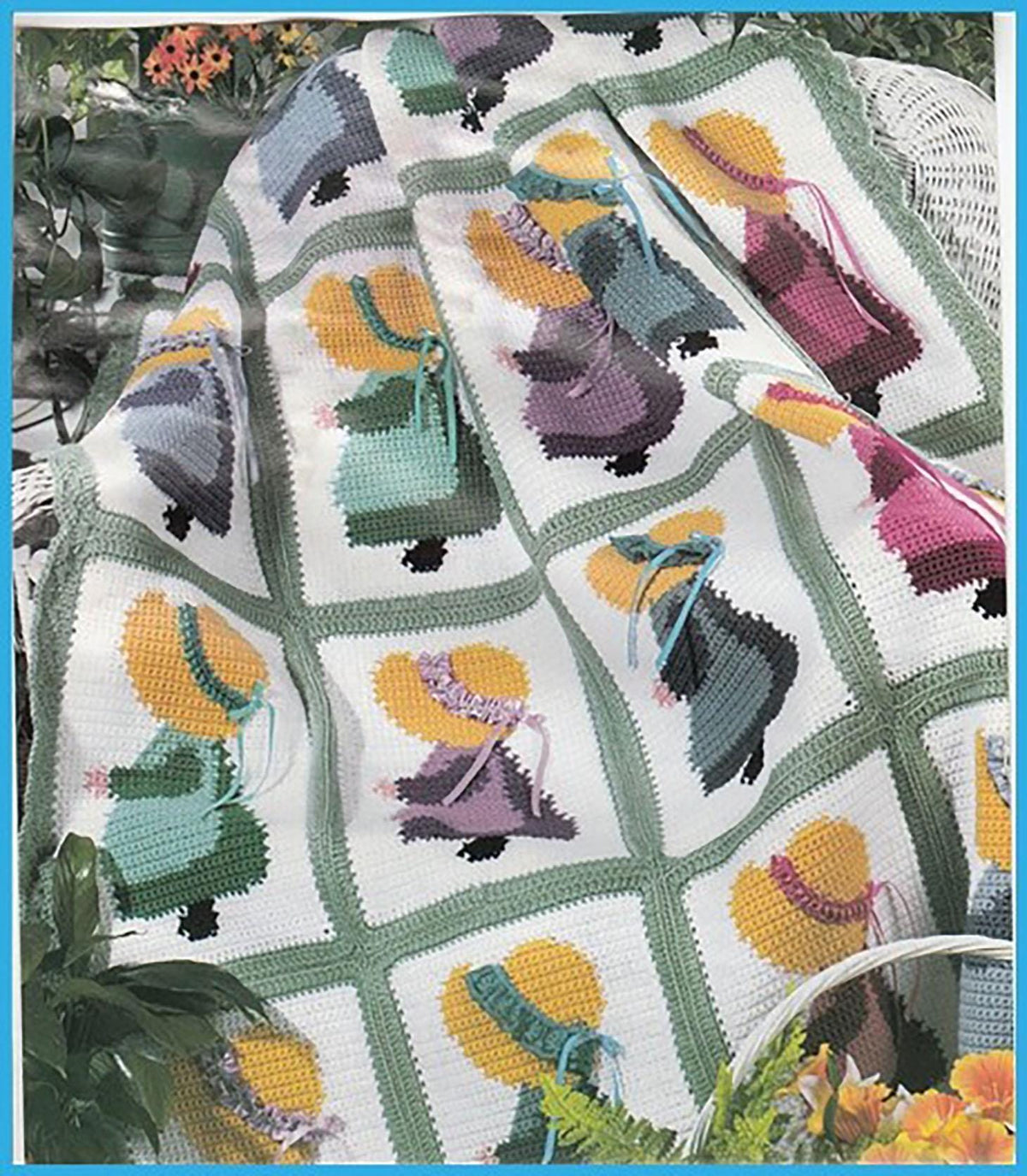 Vintage Crochet Blanket Afghan Sunbonnet Sue 50" x 74" - Worsted 10Ply Yarn ~ Crochet Pattern PDF Instant download