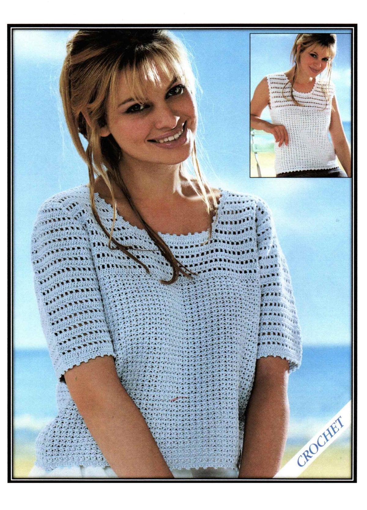 Woman's Lacy Crochet Summer Top & short sleeve sweater 32"- 50" Dk 8 Ply and 4ply Knitting pattern PDF Download Pattern Larger sizes