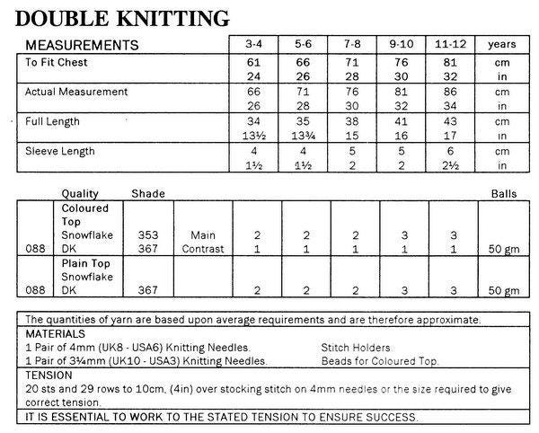 Girls Plain or Snowflake Round Neck  Sweater top Bead Detail 24 - 32" 3 - 12 yrs ~ DK 8 Ply Light Worsted Knitting Pattern pdf Download