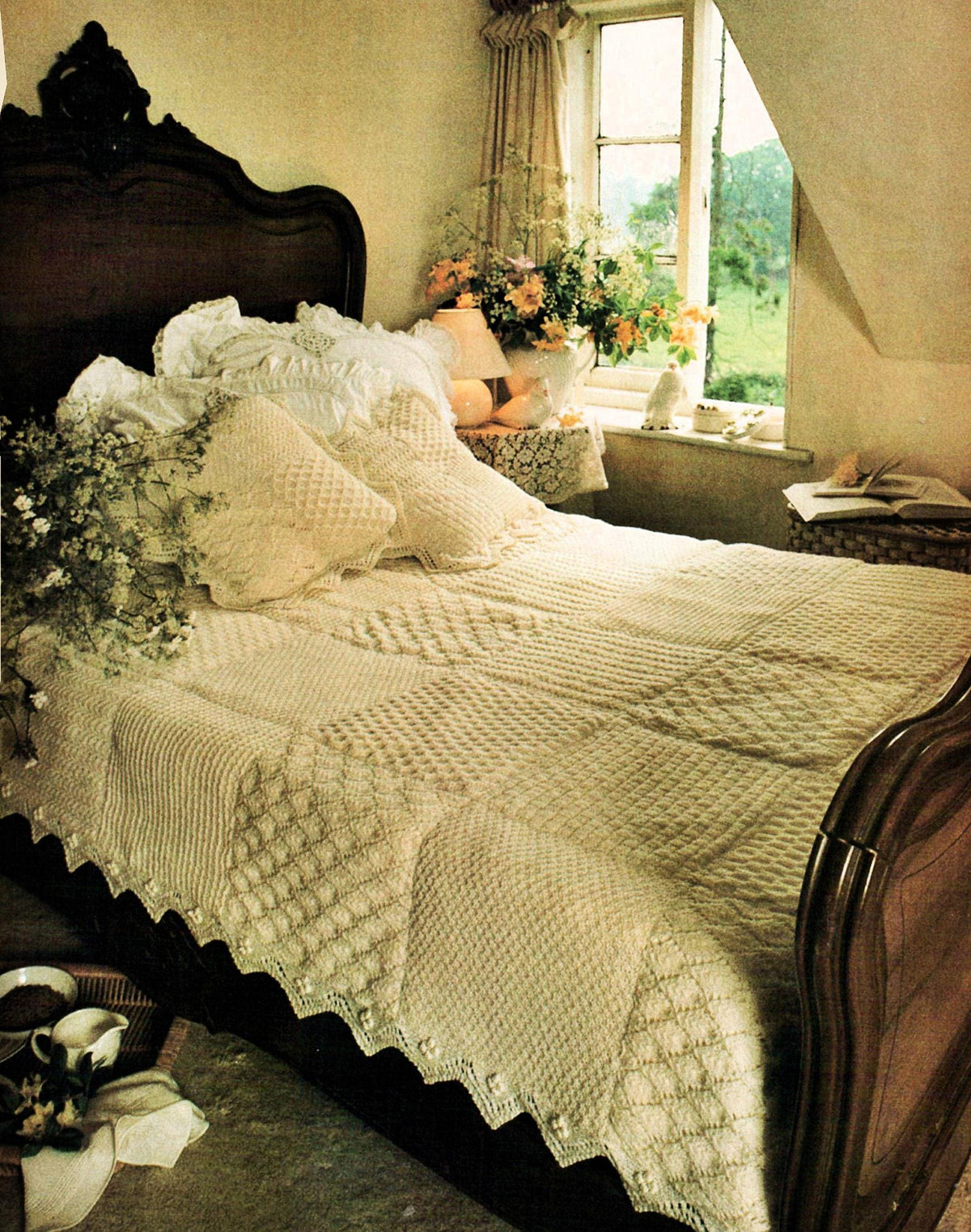Knitted Sampler Bedspread With Matching Pillow Knitting Patterns Victorian look- Sport weight yarn - PDF Download Vintage