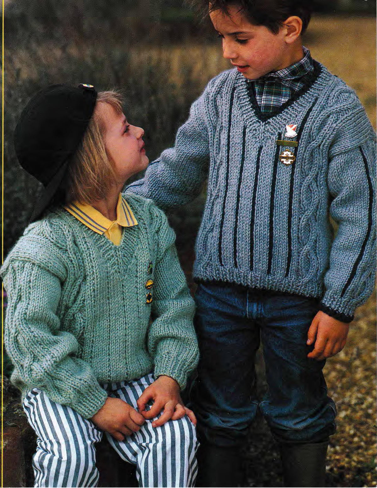 Boy's V Neck Cable Ribbed style- sweaters-  Chunky Bulky 12 ply chest 24-32 inches- easy quick knit PDF KNITTING Pattern- Ideal Winter Knit