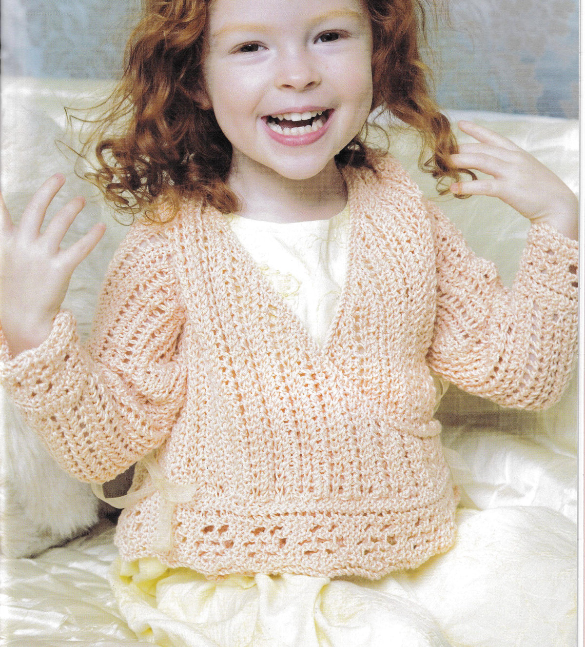 Girl's Lacy cross front Cardigan & short sleeved dress-  DK (8Ply) Light worsted Knitting Pattern- sized Birth-4 years (16"-24" Download PDF