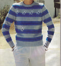 Women's Round Neck stripe Sweater Jumper with duck Motifs 32"-38"DK (8Ply)light worsted Yarn Knitting Pattern PDF download Vintage Knit