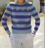 Women's Round Neck stripe Sweater Jumper with duck Motifs 32"-38"DK (8Ply)light worsted Yarn Knitting Pattern PDF download Vintage Knit