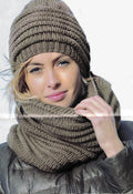 Woman's Chunky Knit Rib Hat & Cowl + Drop stitch Scarf- Womens ~ Chunky- Bulky 12 ply + Dk 8 ply Knitting Pattern PDF download Easy Knit