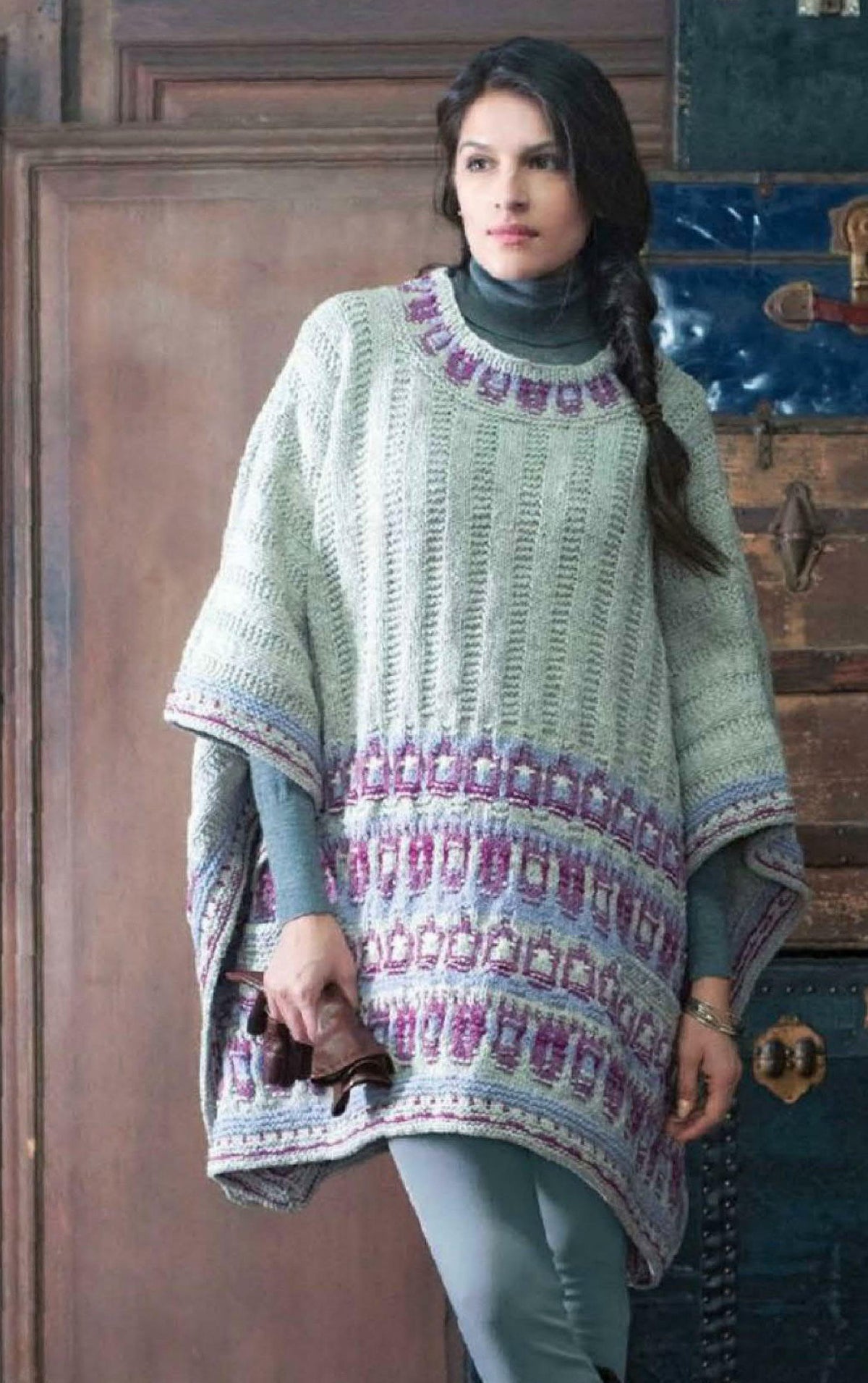 Women's Round Neck Blanket Poncho Jacquard pattern One size 43" 2 ply Wool Knitting Pattern PDF download-Fair Isle cowl Pattern included
