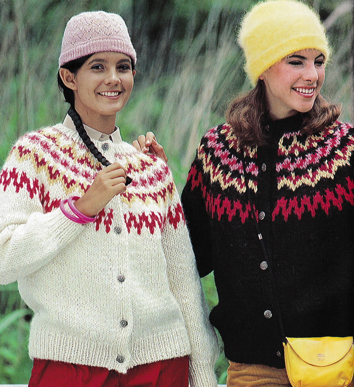 Womans Round Neck Fair Isle Yoke  Two way Cardigan Jacket  Knit Flat ~ Chunky Icelandic Wool 12 Ply Knitting Pattern Instant Download PDF