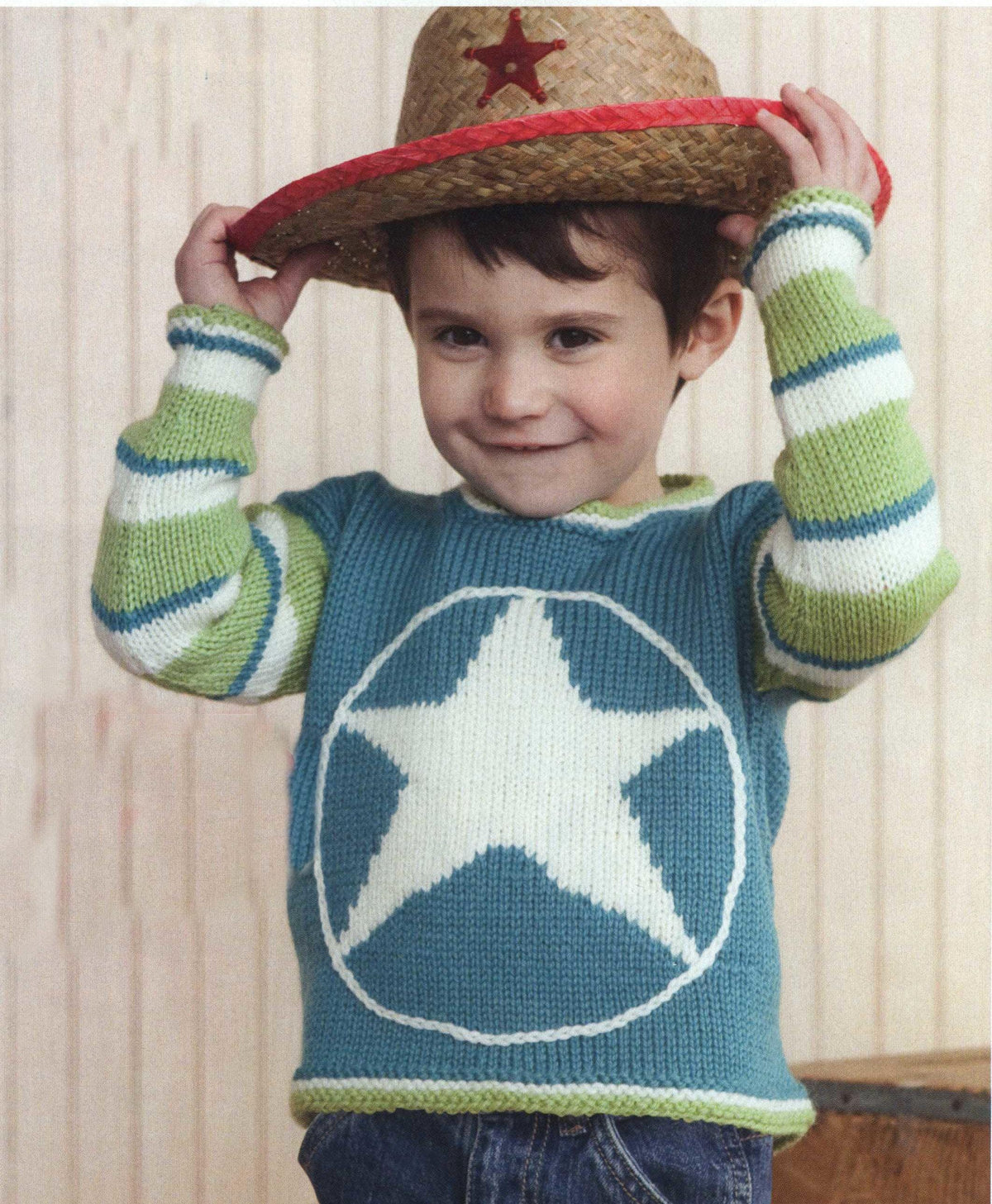 Little Boys Sheriff Sweater Jumper sizes 2-6 (24"-30") Aran 10 Ply Worsted weight yarn Knitting Pattern pdf  Download- has Chart- see images