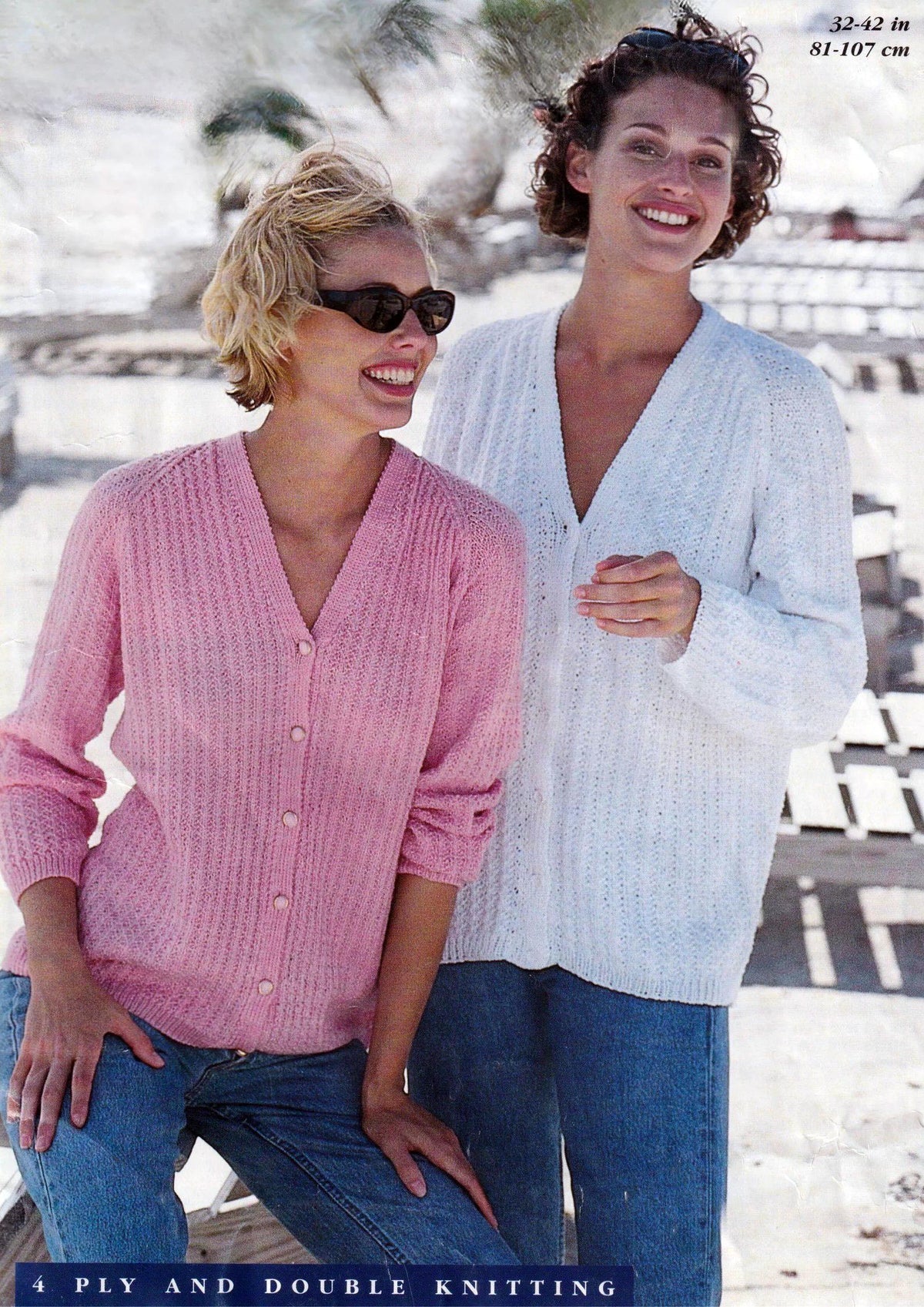 Woman's  Textured Cardigan -V neck style- DK (8PLY) and 4 Ply Fingering versions on 1 pattern 32 - 42" Download PDF Knitting Pattern