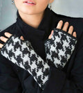 Houndstooth Winter Design Fingerless Mitts  worked in the round~ DK 8 Ply Light Worsted Knitting Pattern PDF Instant download