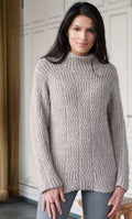 Womens  Mock Turtleneck Sweater Jumper in Box pattern stitch- With Hat  39"-55" Aran 10 Ply Worsted Wool Knitting Pattern PDF download