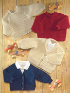 Ribbed Raglan Sweaters & Cardigans Child's, Baby, Boy, Girl, 16"- 26" inch ~ 0 - 6 Years DK 8 Ply Knitting Pattern PDF  Download-4 styles