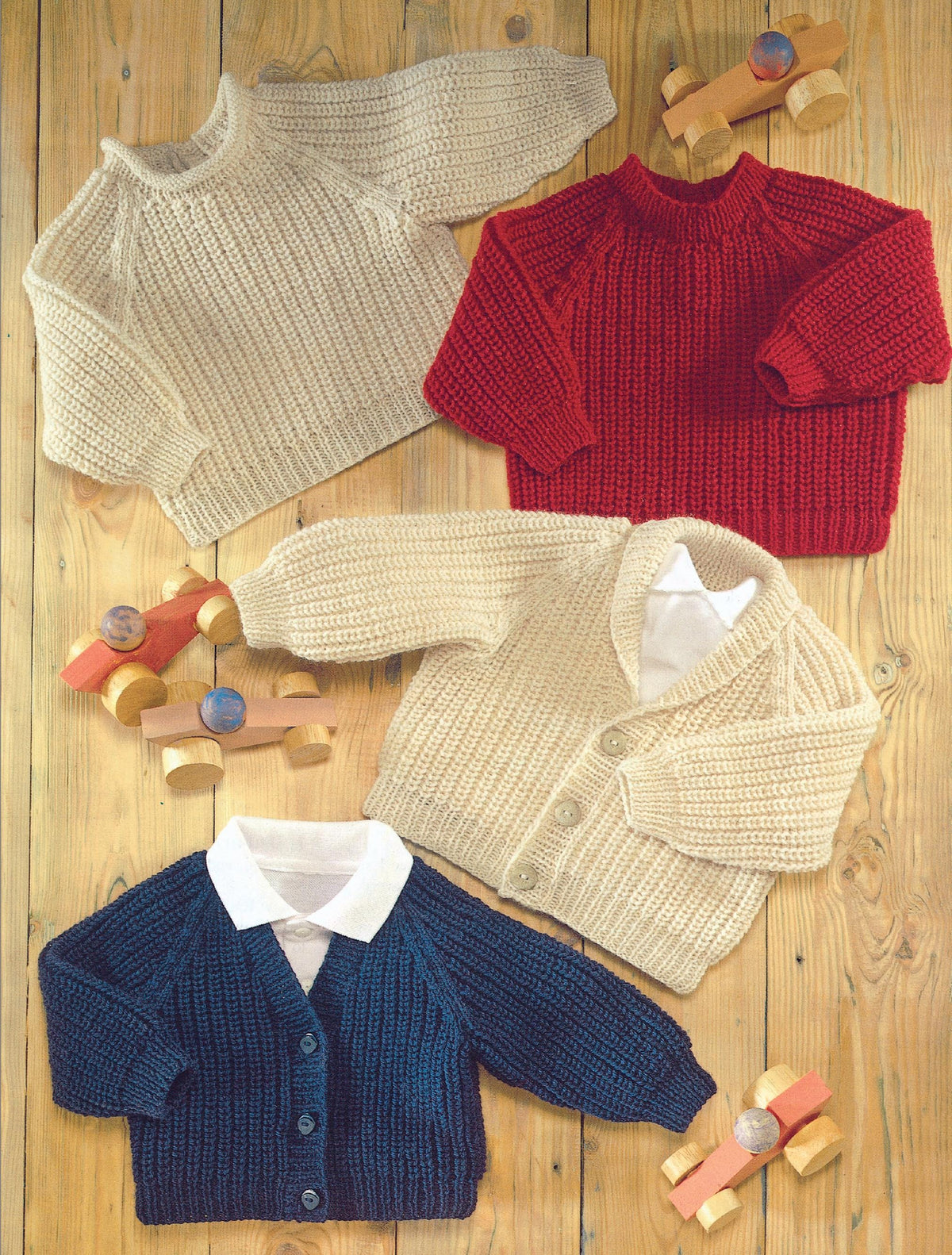 Ribbed Raglan Sweaters & Cardigans Child's, Baby, Boy, Girl, 16"- 26" inch ~ 0 - 6 Years DK 8 Ply Knitting Pattern PDF  Download-4 styles