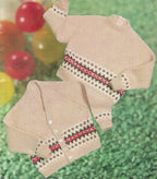 Vintage Child's Fair isle Cable Cardigan & Sweater~ Jumper -Raglan sleeves in DK (8ply) 22" - 24" (2-4yrs ) Knitting pattern -Download PDF-