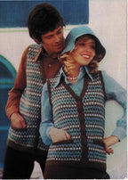 Unisex V Neck Fairisle slipover  Waistcoats- Fit 32-42" chest-  Download PDF- DK- 8Ply wool-  Vintage Knitting pattern Button Front