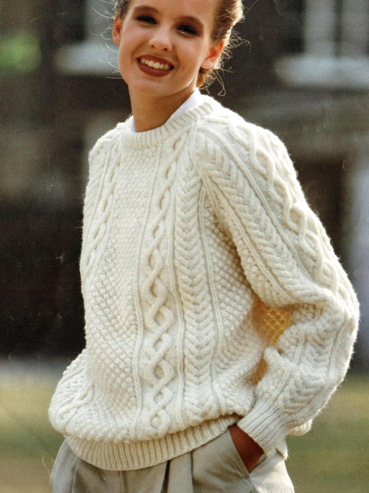 Women's Traditional Aran Raglan Sweater Feminine Round Neck Jumper 34 - 48" Knitting Pattern Aran 10ply Worsted Pdf Download- Scottish Knit