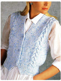 Easy Woman's V Neck Garter Stitch with Cable trim Waistcoat 30"-40" Chunky Bulky 12 ply Wool Knitting Pattern PDF download