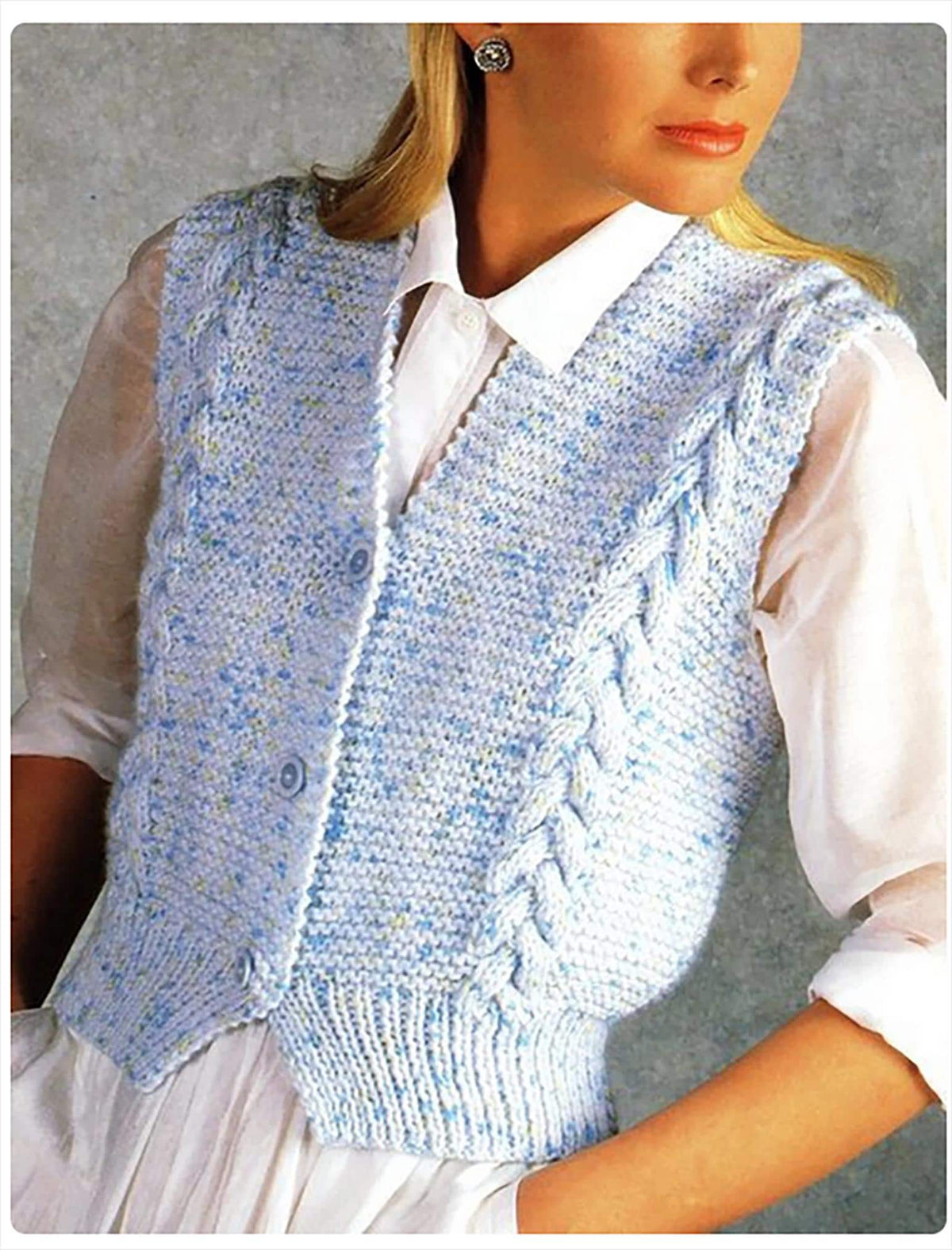 Easy Woman's V Neck Garter Stitch with Cable trim Waistcoat 30"-40" Chunky Bulky 12 ply Wool Knitting Pattern PDF download