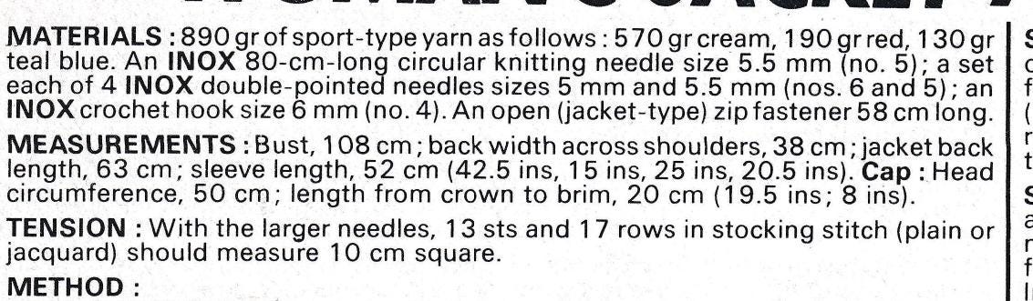 Womans Round Neck Fair Isle Zipped Jacket & Hat  Knit Flat ~ Chunky Icelandic Wool 12 Ply Knitting Pattern Instant Download PDF- See images