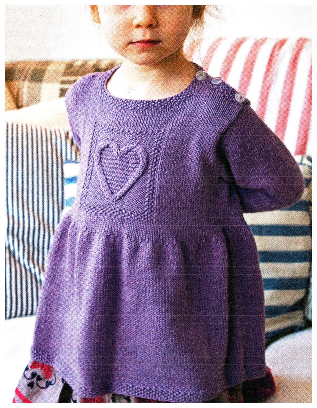 Baby Girl-Toddler Heart Tunic dress Long sleeved  in 4 Ply Fingering  Yarn Fits from 22-26"(6m - 4 yrs) - Knitting pattern  Download PDF