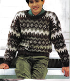 Mans Fair Isle Norwegian Sweater Round Neck  Up to 40" ~ PDF Knitting Pattern Download- with Chart Chunky Bulky 12 ply-Jacquard knit vintage